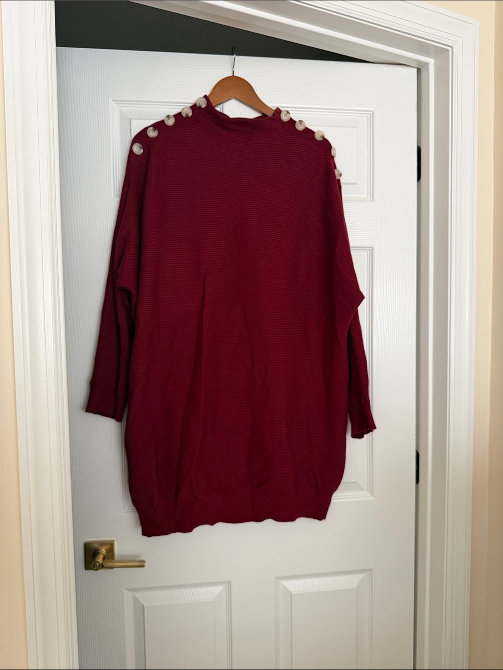 Women’s Burgundy Button-Shoulder Sweater Dress